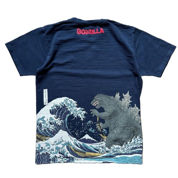 GODZILLA Toho Limited T-shirt Japanese Traditional Ukiyoe Print Navy Size L Rare - Picture 1 of 7